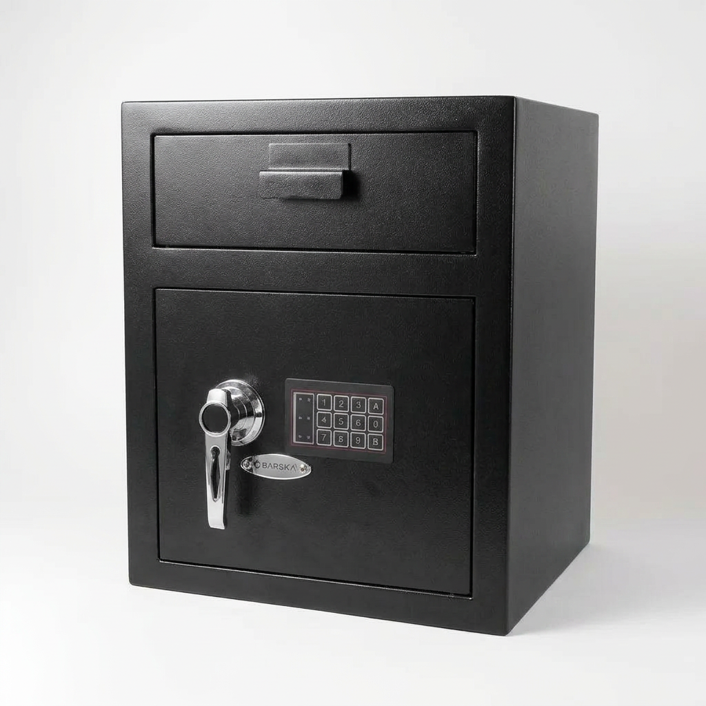 1.1 Cu. Ft. Steel Large Keypad Depository Safe, Black — Studio Shot