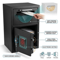 1.1 Cu. Ft. Steel Large Keypad Depository Safe, Black — How It Works