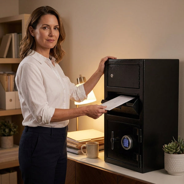 Depository Safe Built for Cash Drop Security, Digital Keypad, 0.72-0.78 Cu. Ft., Steel Anti-Fish Drawer